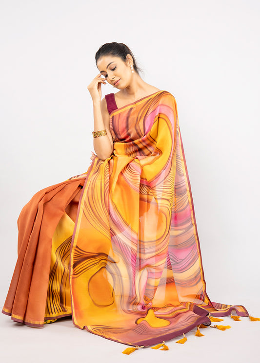 Multi-Coloured Abstract Chanderi Saree