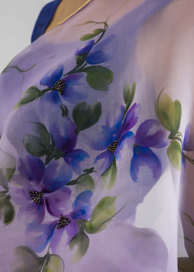 Hand-painted Lilac Silk Organza Saree