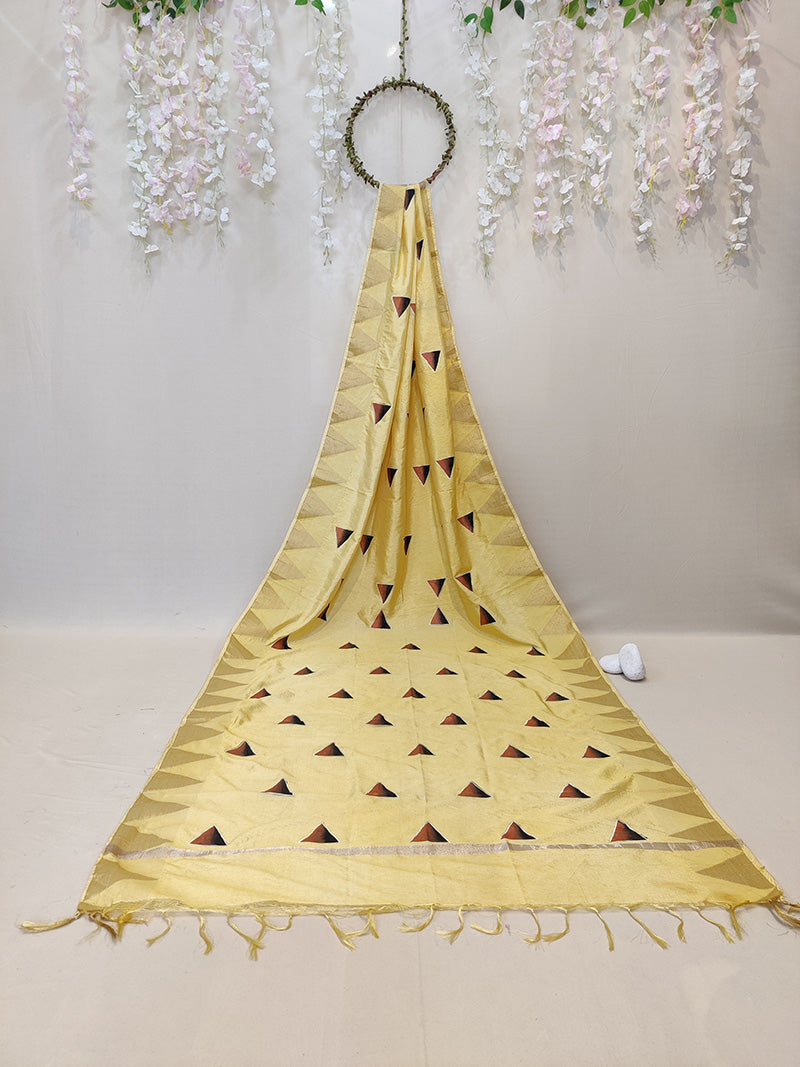 Handpainted Golden Yellow Silk Dupatta