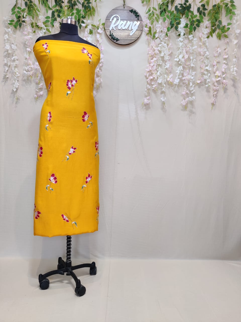 Deep Yellow Chanderi Silk Handpainted Suit