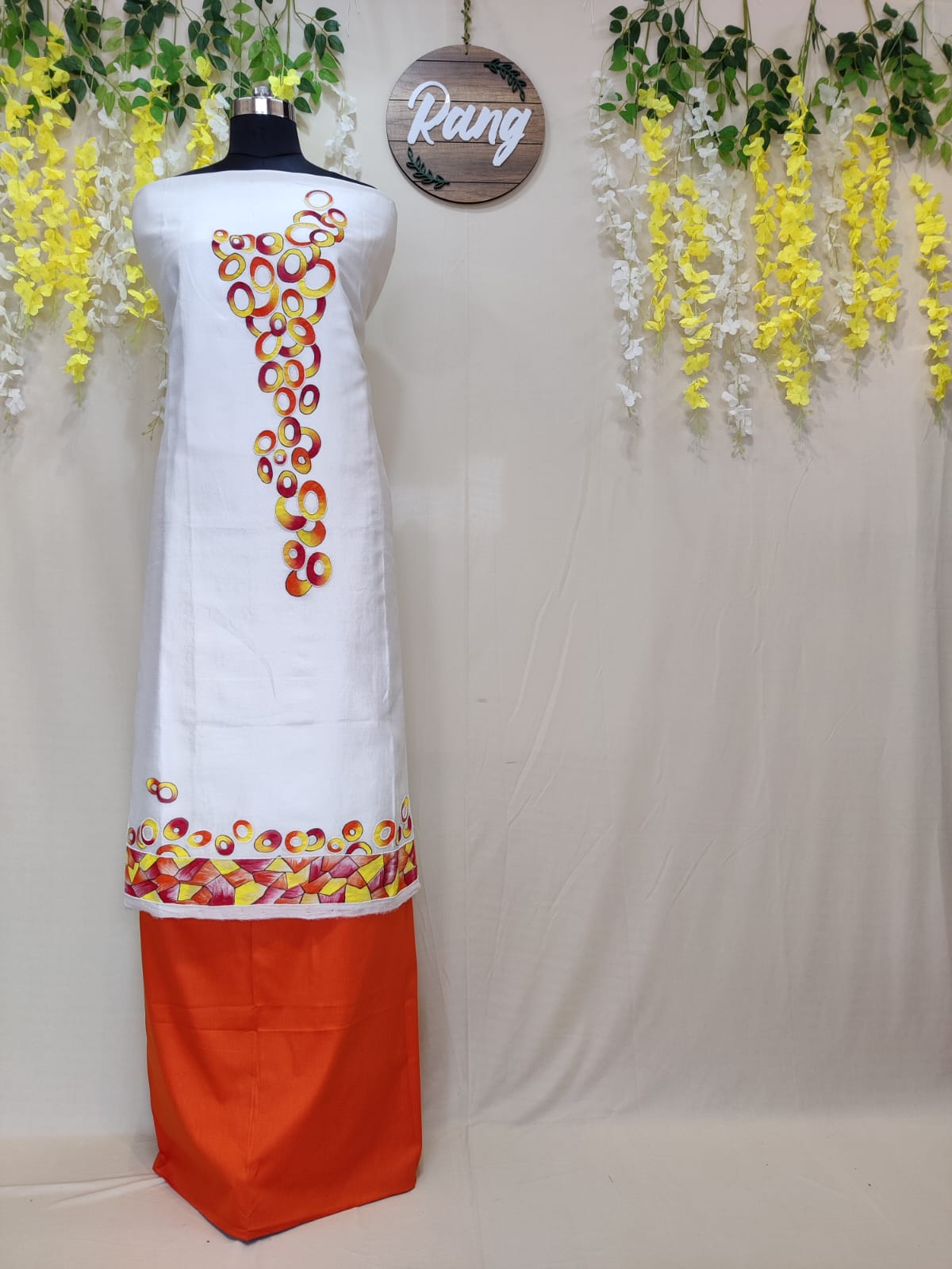White Chanderi Handpainted Suit