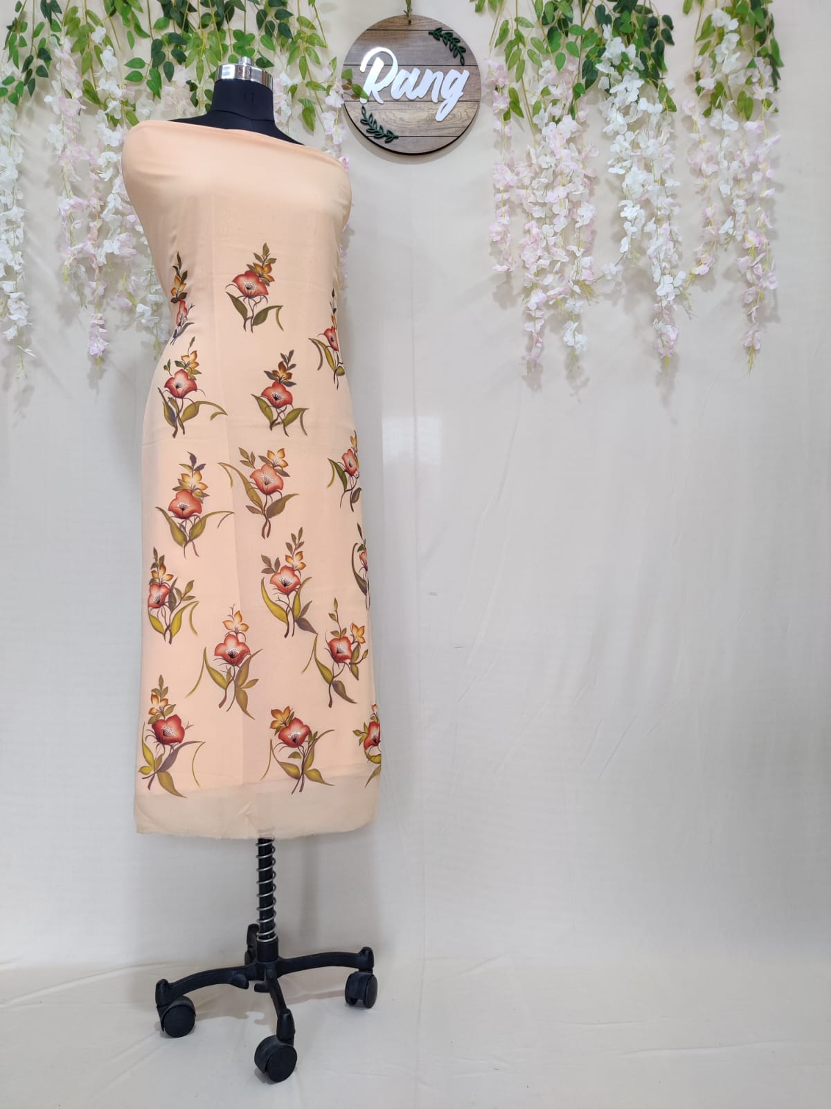 Peach Georgette Handpainted Suit