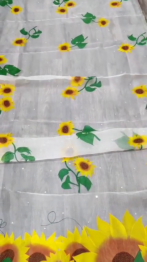 Handpainted Sunflower Silk Organza Dupatta